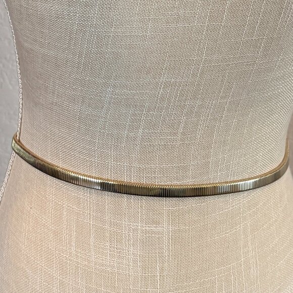 Gold Tone Stretch Belt with Rhinestone Buckle - Picture 4 of 7